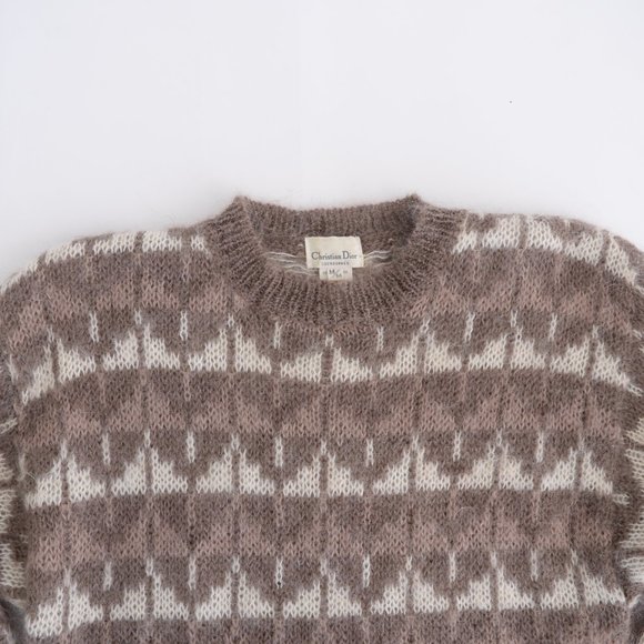 Vintage Dior Brown & Cream 60% Mohair Crewneck Long Sleeve Sweater Size Med - Picture 12 of 15